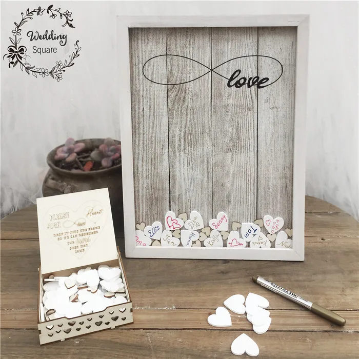 Decoração de Casamento Caixa de Casamento Caixa de Livro de Visitas Caixa de Madeira Corações Original Rústico Doce Casamento Guestbook Coração Gota 3d 170 Pçs 3 Casa e Jardim
