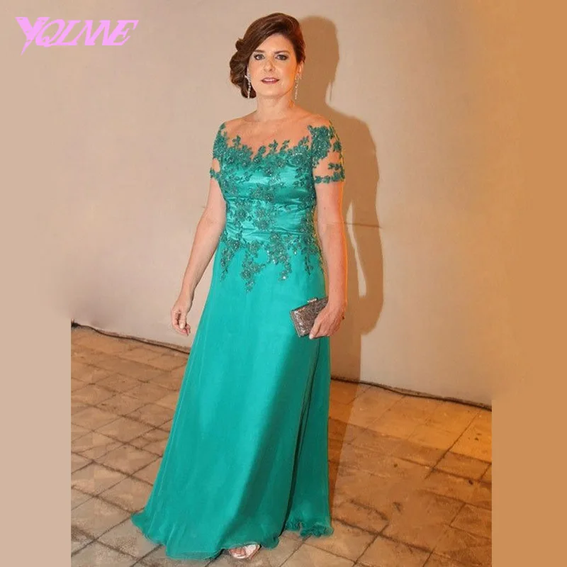 Exquisite Emerald Green Lace Chiffon Evening Gown Dresses With Sleeves Formal Dress Women Vestido De Festa