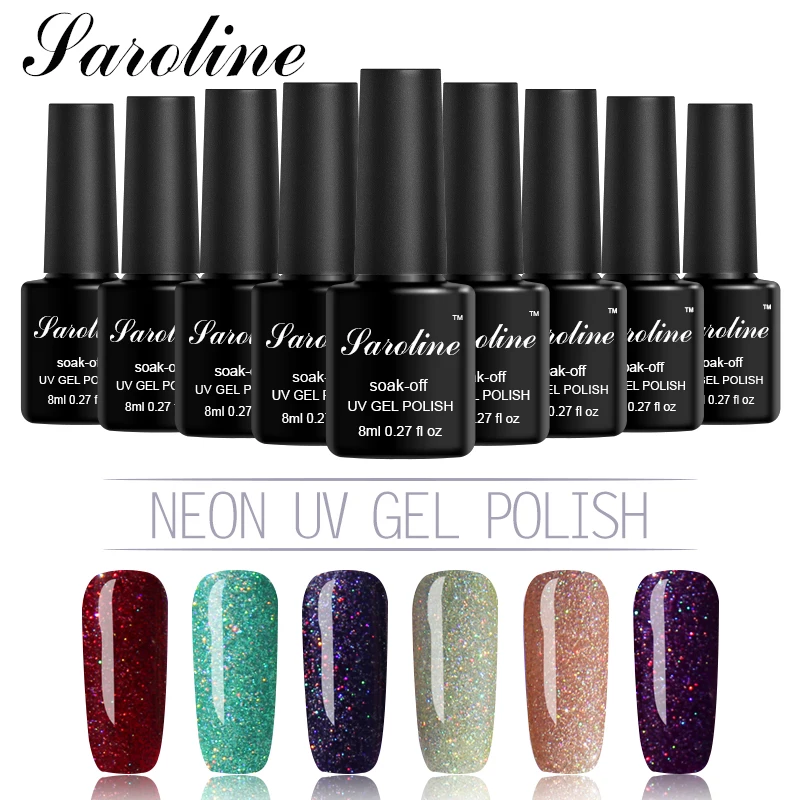 Набор гелевых лаков серии Saroline Shining Neon Полупостоянный впитывающий УФ гель для