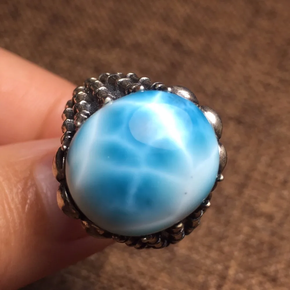 

Fine Jewelry Real Pure 925 Steling Silver Jewelry s925 100% Natural Blue Larimar Gemstones Female Fine Rings Christmas Gift