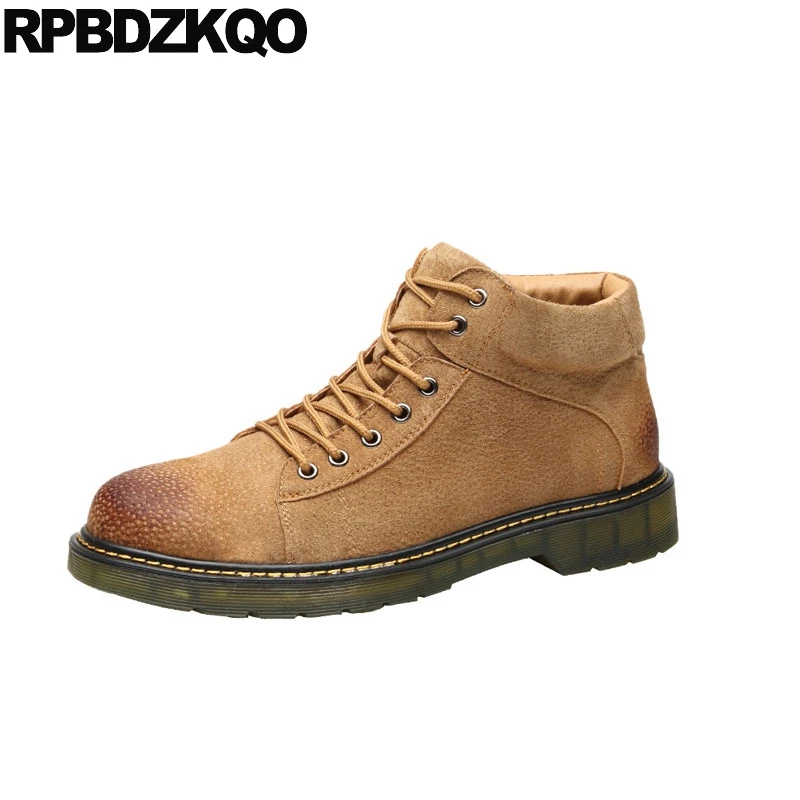 

designer ankle military combat short faux fur vintage army black warm shoes winter men boots with brown lace up retro suede 2018