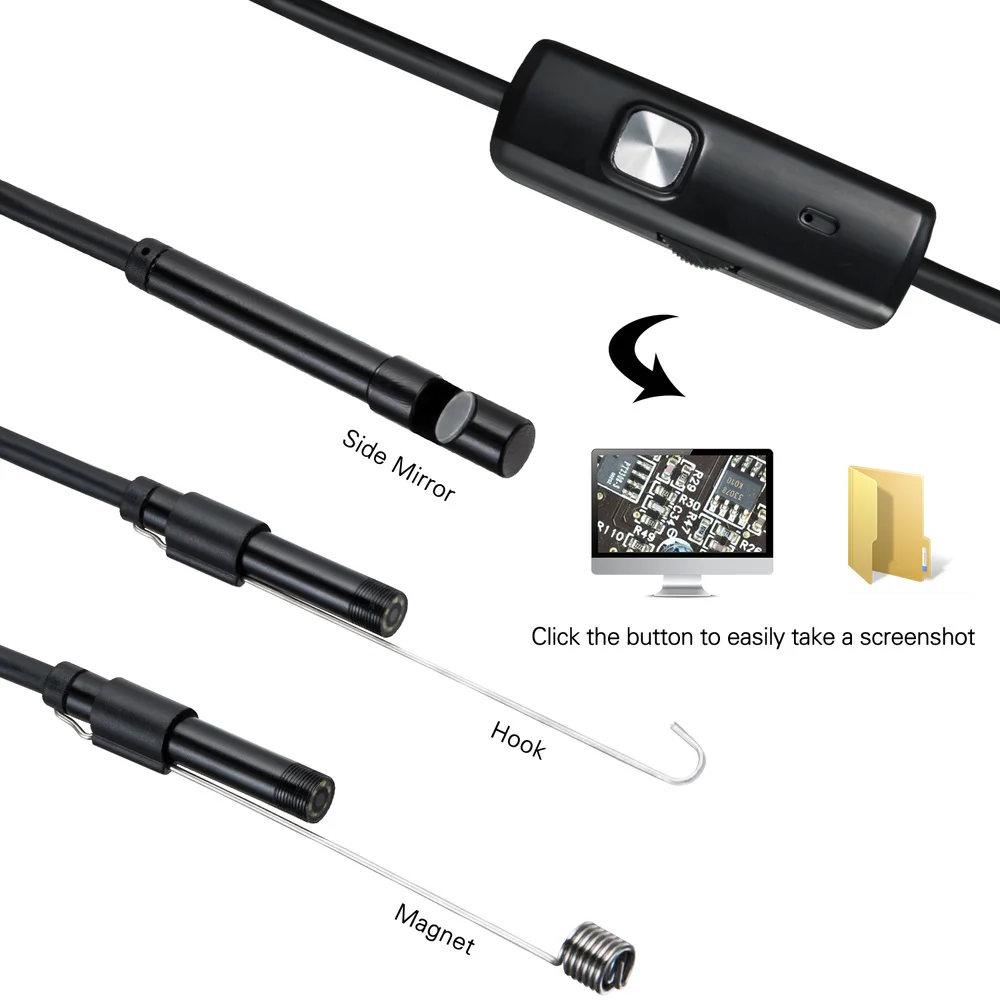 Кабель с разъемом типа C USB миниатюрная камера-эндоскоп 7 мм 2 м 1 м 1,5 м гибкий жесткий кабель Змея бороскоп инспекционная Камера для