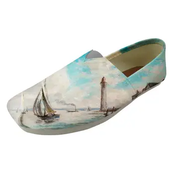 

Spring Autumn Men Flats Shoes Male Loafers Casual Light Boys Lazy Sip on Flat Designer Sea and Boat Painting Art Print Shoes