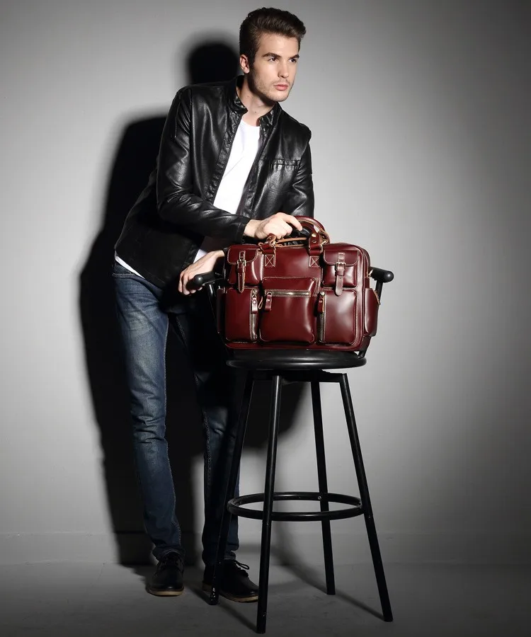Men genuine leather briefcase 9