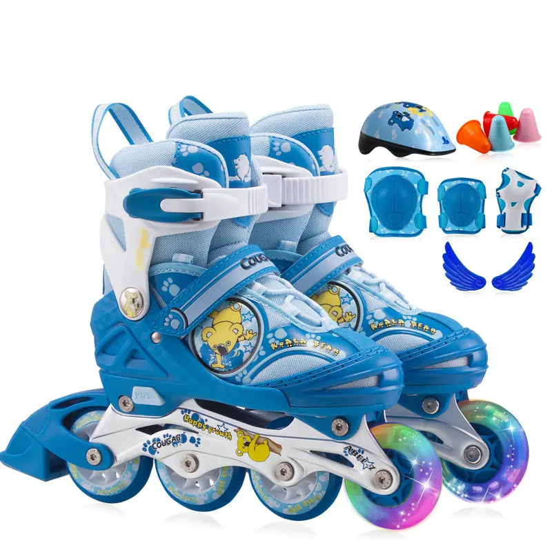 4 الصف ضبط حجم الاطفال مضمنة ، بو عجلة الاطفال الأسطوانة مع ABEC-7 تحمل ، الجبهة عجلة فلاش الأطفال الزلاجات أحذية