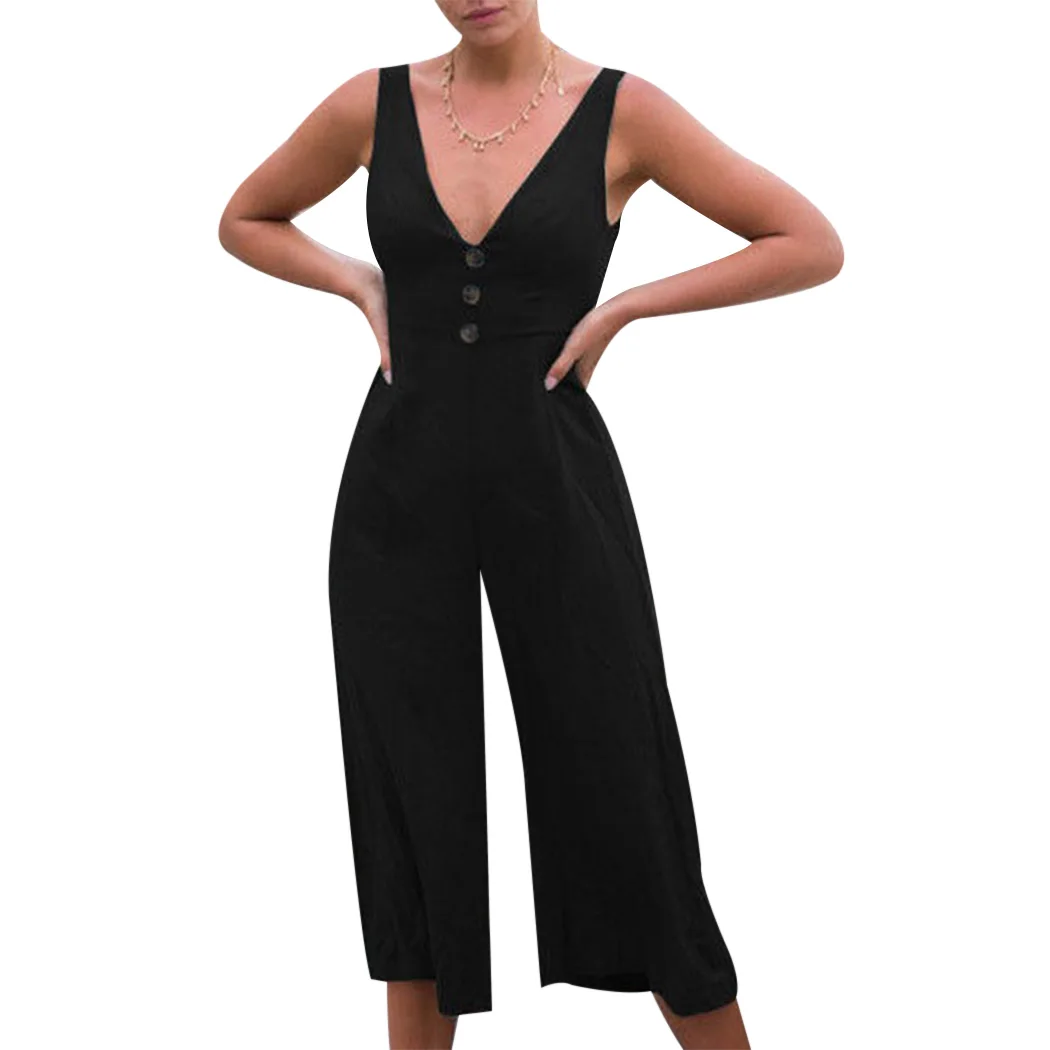 Summer Women Sexy Backless V Neck Jumpsuits Bow Tie