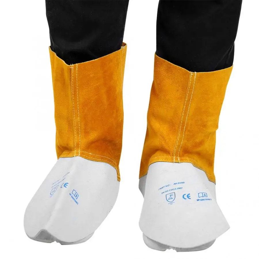 

AP-9100 Leather Welding Leggings Spats Shoe Cover Fireproof Spatter-proof Leg Protector Golden