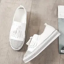 Известный бренд; Европейский стиль; Лоскутные эспадрильи; женская обувь из натуральной кожи на толстой мягкой подошве; женские лоферы; белые кожаные лоферы