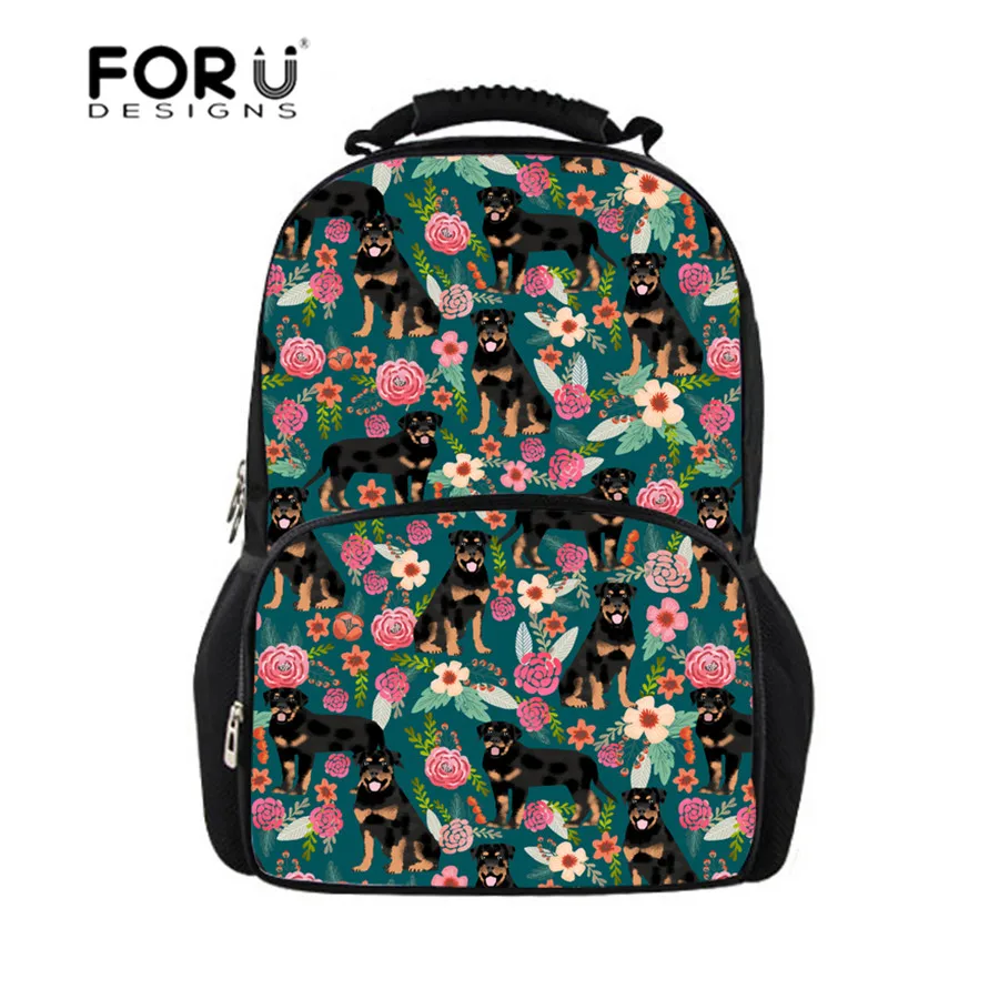 

FORUDESIGNS Women's Backpack Rottweiler Floral Dog Pattern School Backpack Students Shoulder Rucksacks for Girl Mochila Feminina