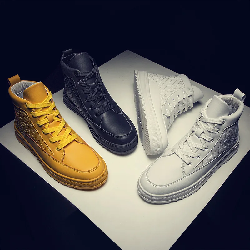 High Top Leather Walking Shoes Men Autumn Ankle Sports Shoes for Male Skid-proof Outdoor Walk Sneakers Lace-Up zapatillas hombre