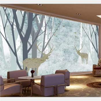 

beibehang Wallpaper custom large upscale romantic new Chinese abstract hand-painted European nostalgic reindeer TV background