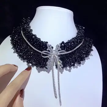 شراءالطبيعية شبه حجر كريم الإسبنيل قلادة أسود اللون 925 فضة Bowknot غرامة النساء مجوهرات لل زفاف والحفلات 42 سنتيمتر