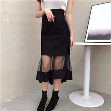 Пастель выдалбливают летняя юбка нерегулярные Русалка Для женщин юбка элегантный Bodycon Midi Saia Фея Стиль Тюль сарафан Jupe