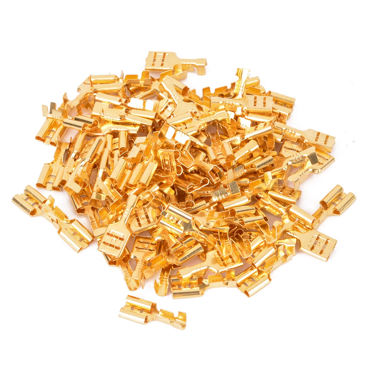 100pcs 6.3mm Brass Crimp Terminal Female Spade Connectors &100pcs Plastic Insulating Sleeve 22-16AWG