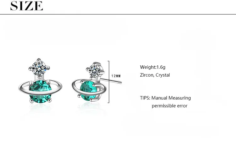 Anenjery, милые маленькие серьги с зеленой планетой и звездой, циркониевые 925 пробы, серебряные серьги для женщин, S-E741