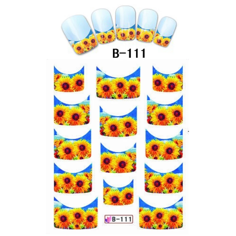 

UPRETTEGO NAIL ART BEAUTY WATER DECAL SLIDER NAIL STICKER SQUARE HEAD FRENCH SMILE PEACOCK FEATHER LOTUS DAISY B111-121