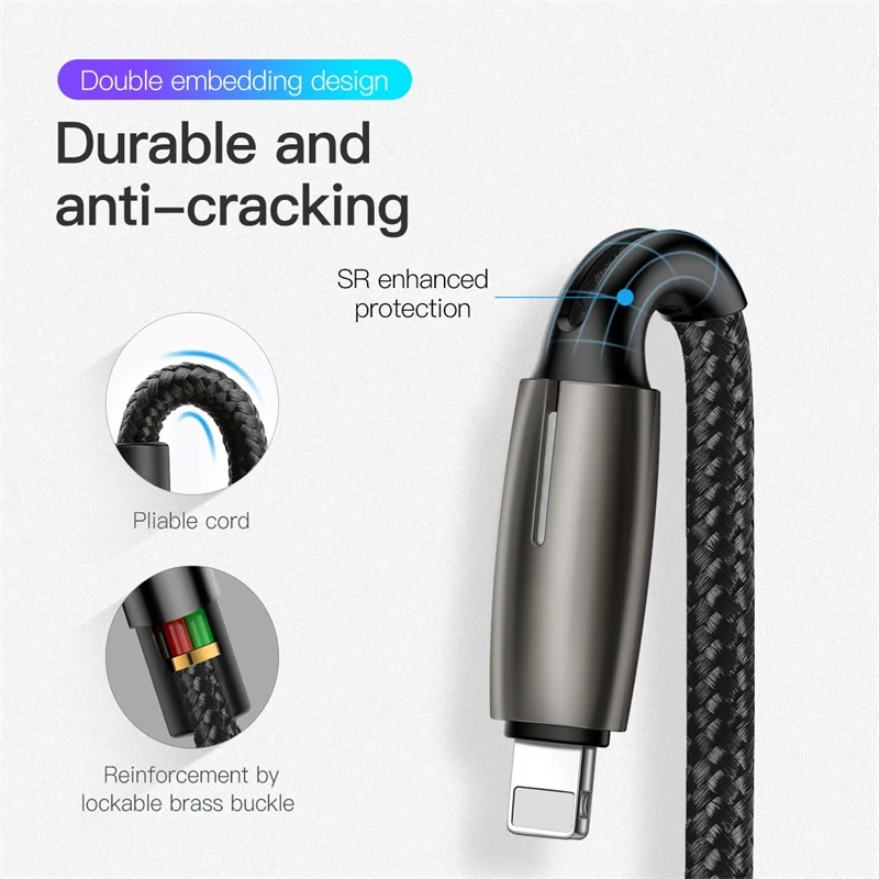  Baseus 2.4A USB Kabel für iPhone XR XS Max 11 Pro Max Schnelle Lade USB Ladegerät Kabel LED Daten K