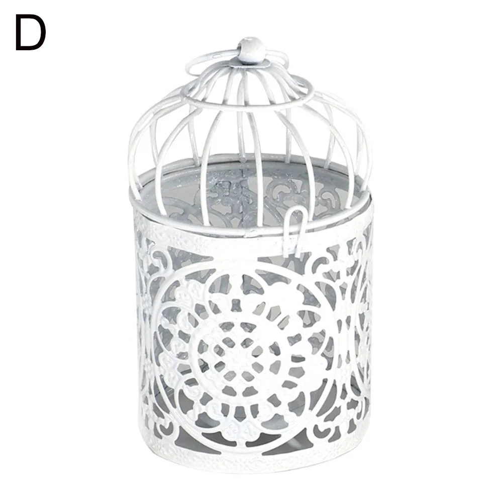 D Hollow Candlestick Tealight Hanging Lantern Bird Cage Vintage Metal Candle Holder White Holder Candlestick - Цвет: D