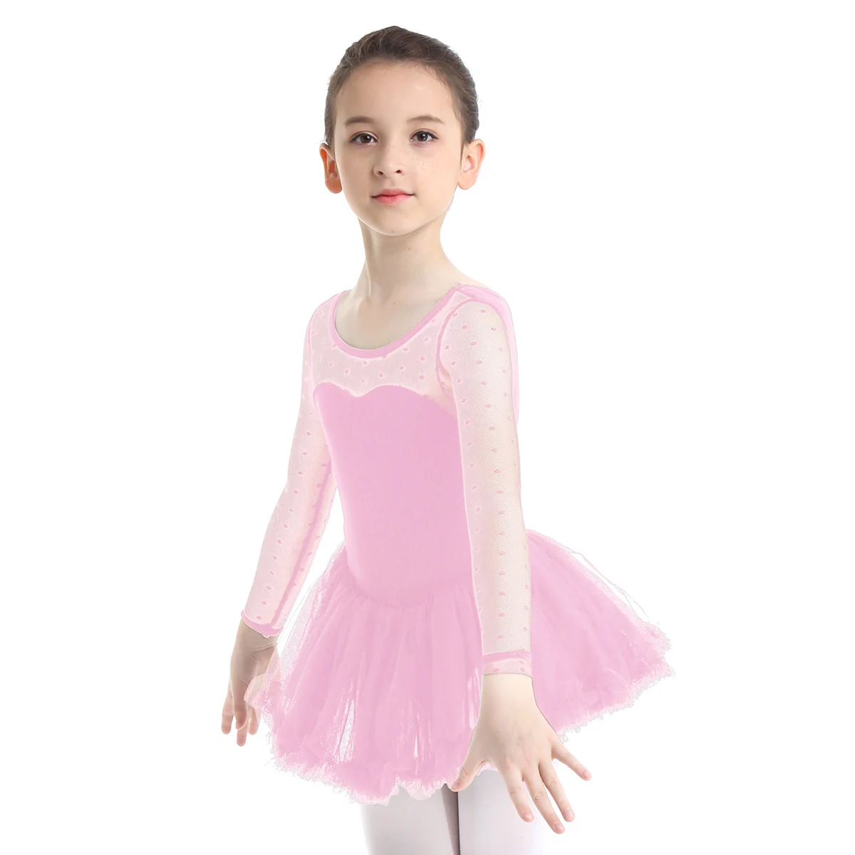 Балетное гимнастическое платье для девочек танцевальный костюм в горошек с длинными рукавами для балета гимнастическое трико Сетчатое балетное платье-пачка