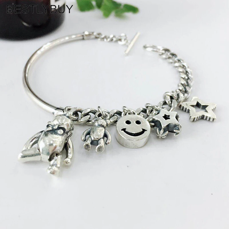 

BESTLYBUY S925 sterling silver bear star smiley bracelet diy multi-element handmade bracelet
