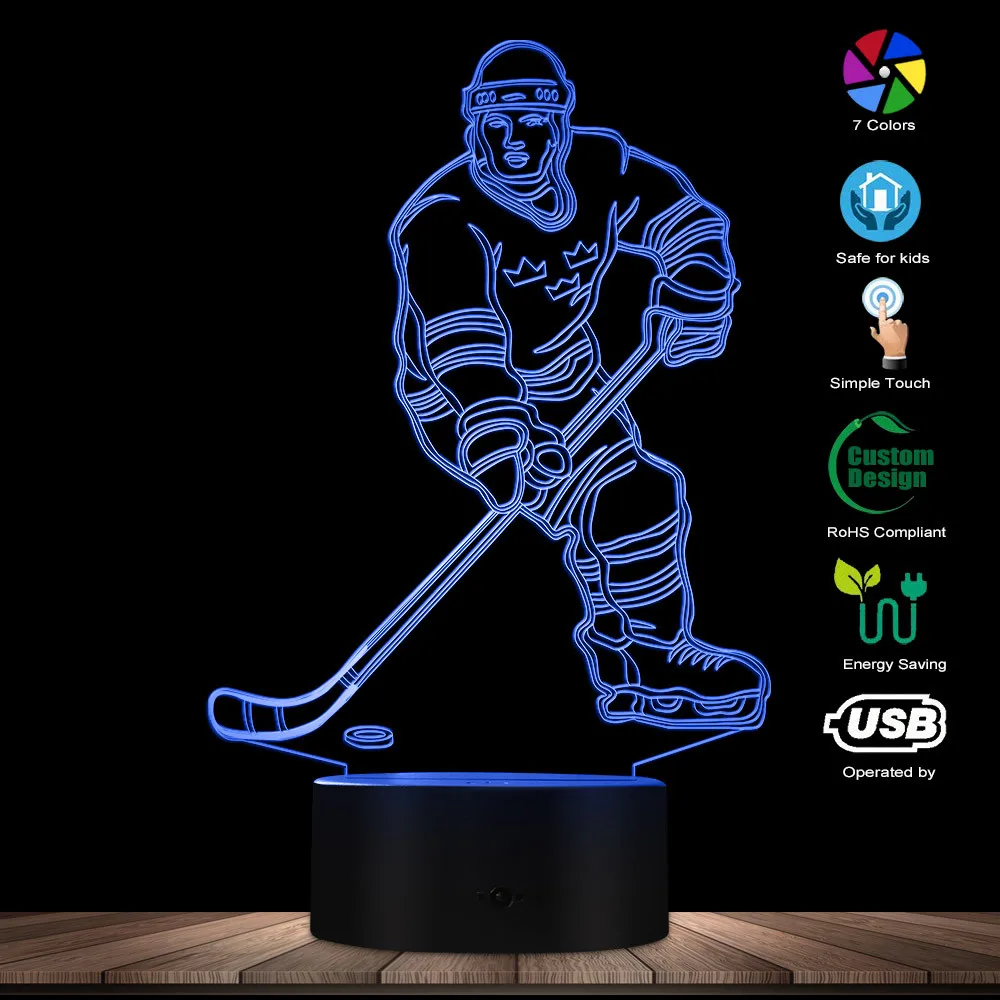 1 шт. хоккейный плеер 3D ночник 3D ночник детский Свет домашний декор Иллюзия свет Хоккей подарки декоративное освещение