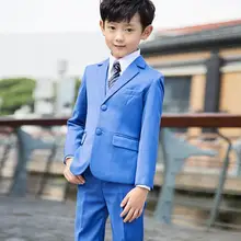 Официальная одежда для детей модные детские костюмы с отворотом и двумя пуговицами комплект детской одежды(куртка+ штаны+ галстук+ жилет