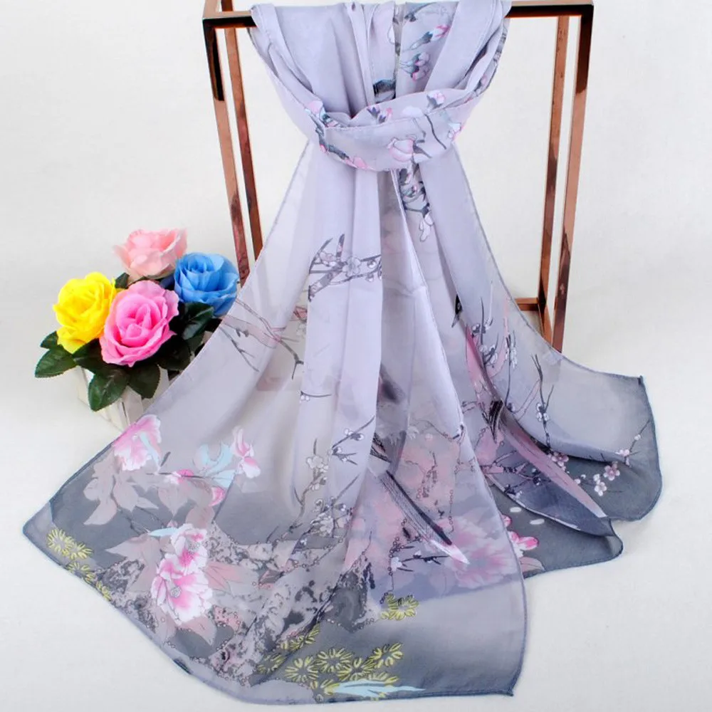 

2019 Fashion Women Scarf Long Soft Wrap Scarf Ladies Shawl Chiffon Floral Print Soft Elegant Beautiful Scarf Scarves *