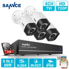 SANNCE 4CH CCTV System 4 in 1 CCTV DVR 4PCS 1.0 MP IR Outdoor Security Camera 1200 TVL Camera Surveillance System 1TB