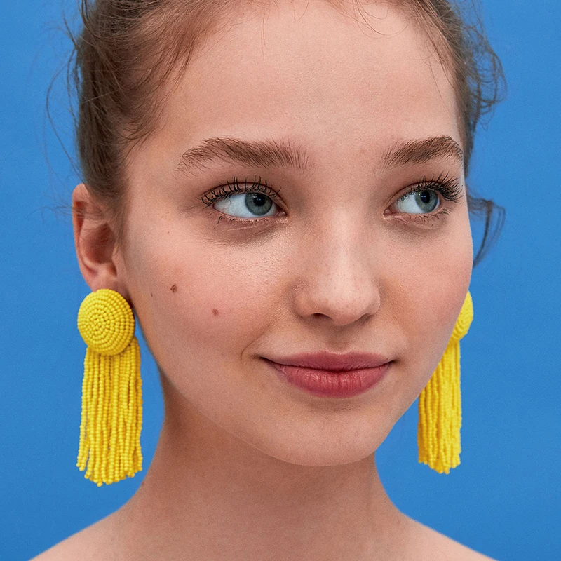 

FASHIONSNOOPS New Arrivals Resin Beads Bohemian Trendy Tassel Earring Fashion Fringed Statement Drop Earrings Jewelry for Women