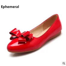 Дамы твердые лук обувь плоские круглые toe мокасины лакированной кожи скольжения на большой размер 11 12 низким резак обувь повседневная обувь женщин красные