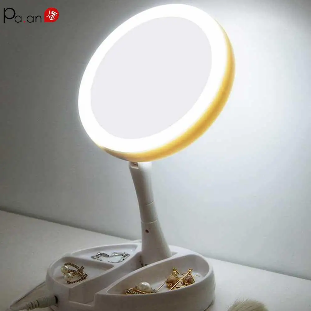 

Led Makeup Mirror 2 Sided Magnifying Vanity Mirror Portable Folding Illuminated Beauty Mirror 10X Magnifying Bathroom Shave