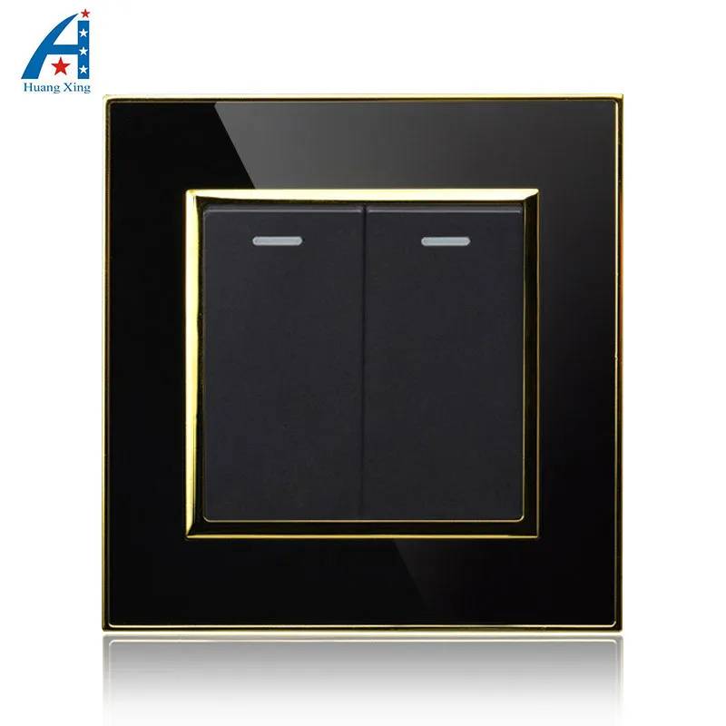 

Luxury 2 Gang 1 way / 2 Way Black Crystal acrylic panel, 86 Push button switch, 16A 220V UK Standard electric wall light switch