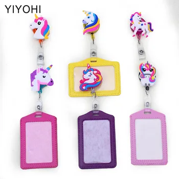 

New Unicorn Silicone card case holder Bank Credit Card Holders Card Bus ID Holders Identity Badge with Cartoon Retractable Reel