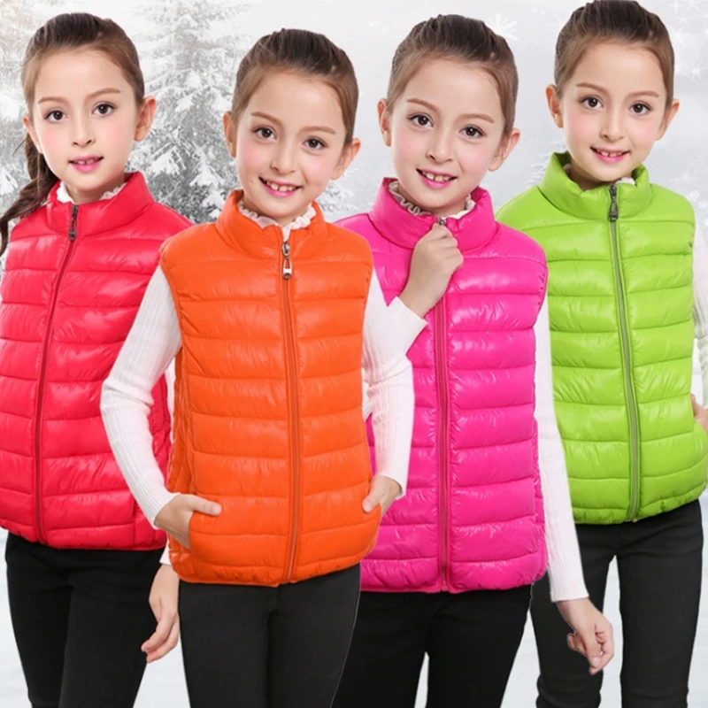 2019 Light And Thin Down Coat Children Vest Sleeveless Cotton Coat Autumn Winter Girls Slim Jackets Zipper Collar Girl Waistcoat