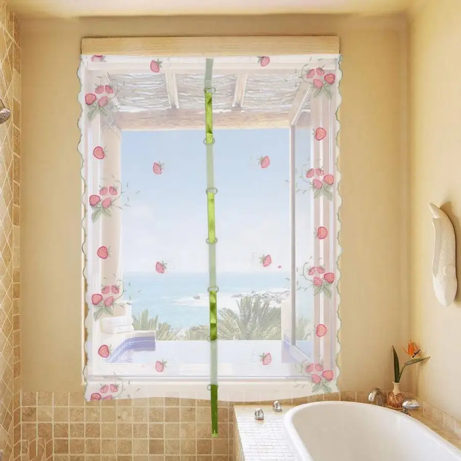 

Modern Sheer Curtains 80x100cm Lovely Strawberry Printing Curtain Sheer Window Decoration