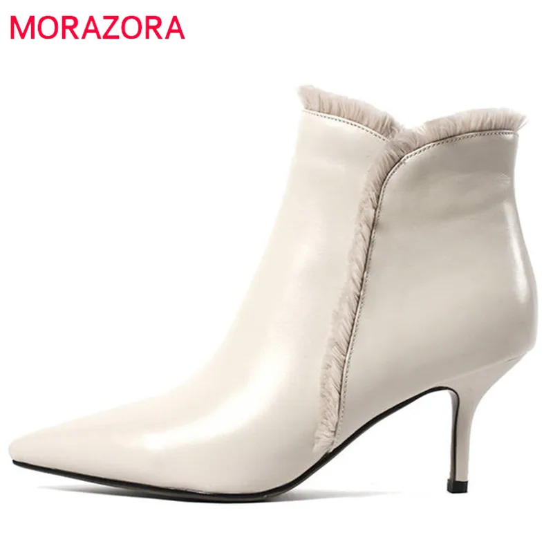 

MORAZORA 2018 top quality genuine leather boots for women sexy stiletto heels boots zipper solid colors dress shoes ankle boots