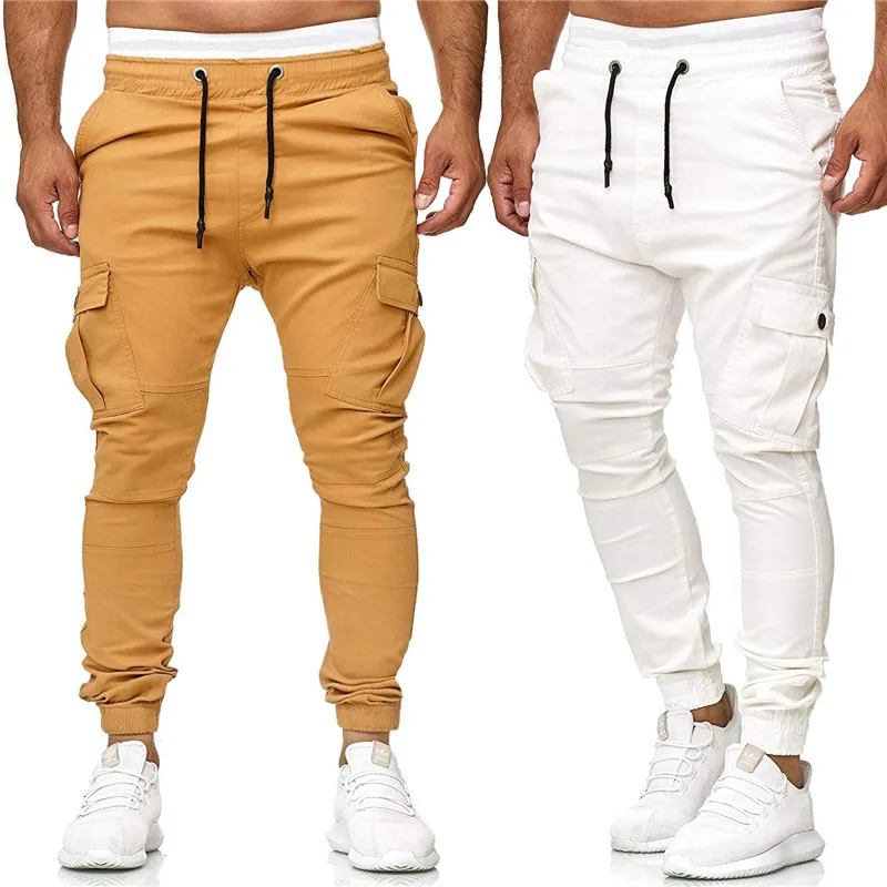 HuLooXuJi Длинные мужские брюки хип-хоп Харен джоггеры брюки новые мужские брюки однотонные многокарманные тренировочные брюки-карандаши Размер США: US