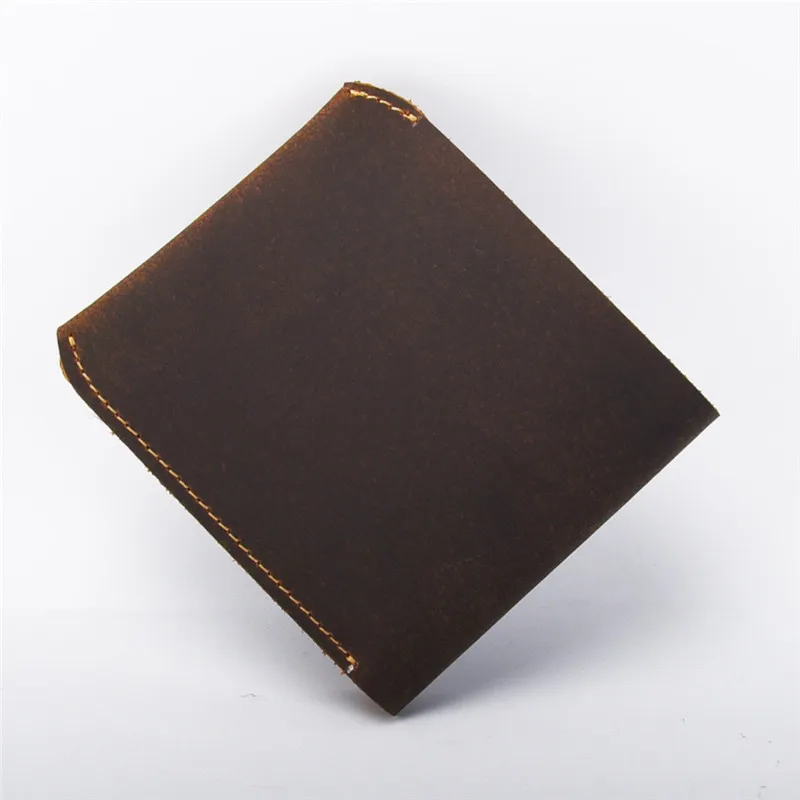 LEACOOL, Винтажный Мужской кожаный кошелек на молнии с карманом для монет, ручная работа, короткий кошелек из натуральной кожи для мужчин, креативный дизайн - Цвет: Dark Brown