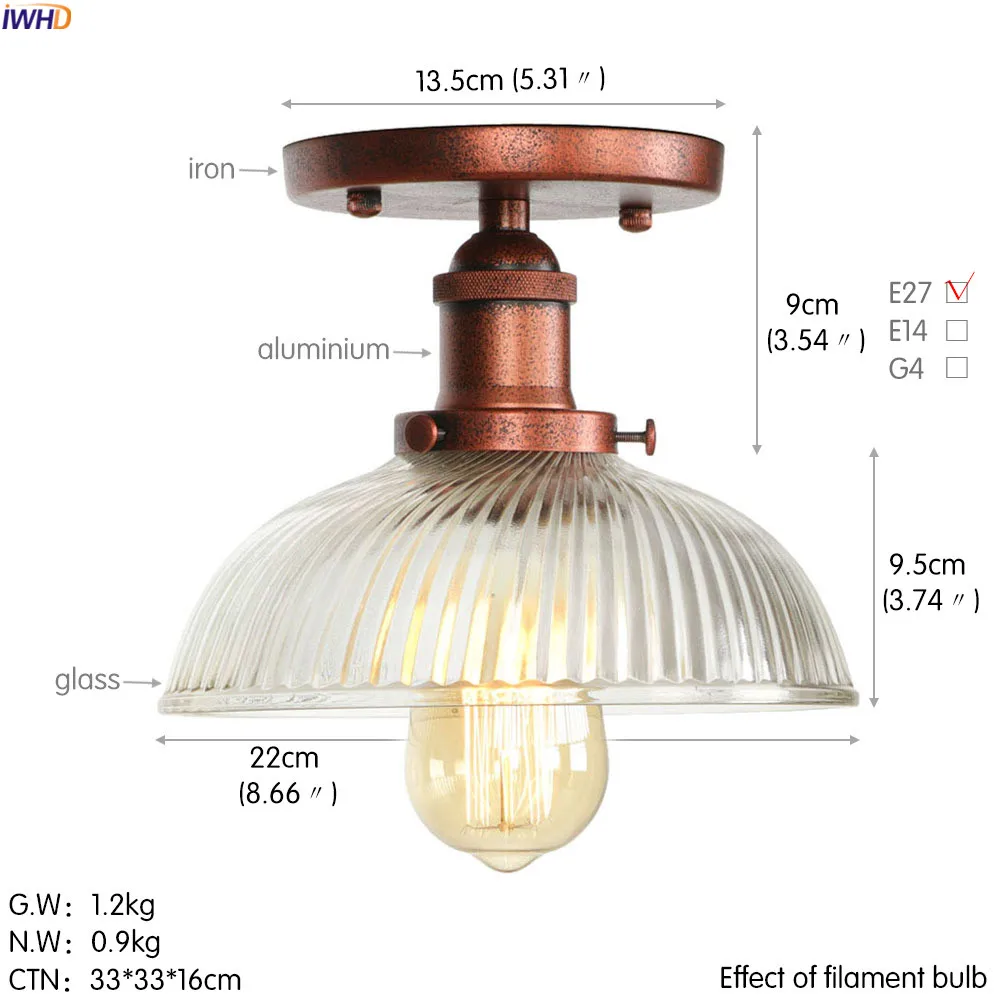 IWHD Винтаж Стекло Лофт потолочный светильник для Гостиная промышленные Эдисон светодиодный потолочный светильник светильники Plafondlamp Lamparas De Techo - Цвет корпуса: 1