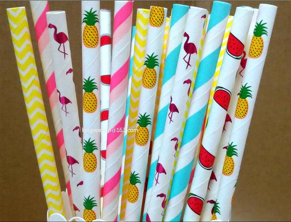 

150 mixed 6 styles Flamingo party straws.pineapple straws.flamingo decor.flamingo party suppy.paper straw. watermelon straws.