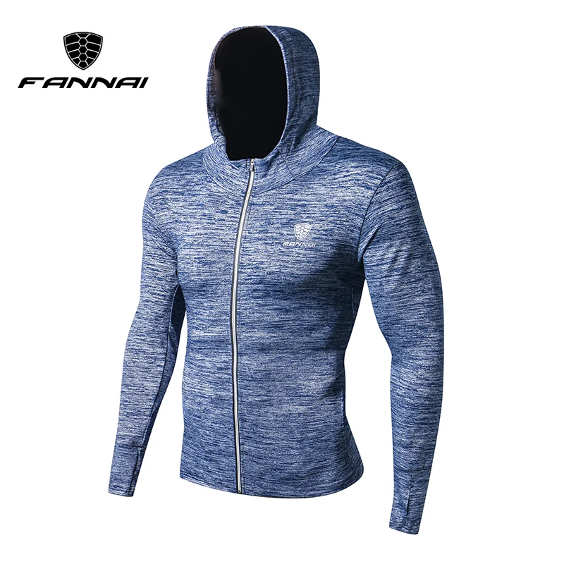 

FANNAI Men running jacket Sports fitness Long sleeves with Hooded Tight Gym Soccer Reflective training Run Jogging Jackets