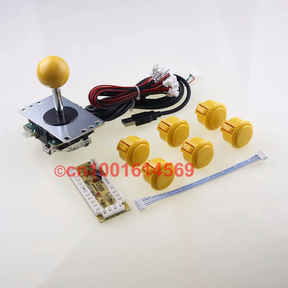 

Genuine Japan SANWA JLF-TP-8YT Joystick Wires + 6 X SANWA Arcade Buttons OBSF-30 + PC Encoder Board For PacMan Games - Yellow