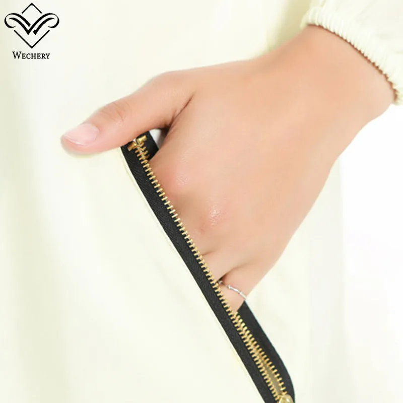 Wechery Дубай Abaya однотонное короткое платье с карманами модное Открытое на