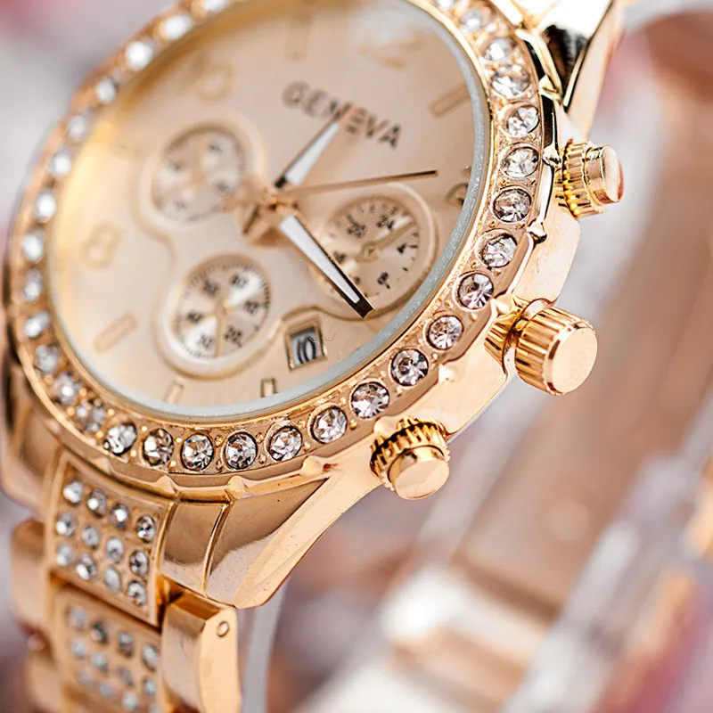 Xiniu женские часы GENEVA Модные роскошный брендовый горный хрусталь из нержавеющей стали Кварцевые наручные часы relogio feminino montre femme