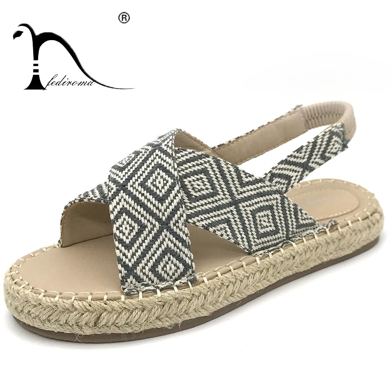 

FEDIROMA Leisure Flat Shoes Woman Summer Back Starp Sandals Hemp Flip flop Women Bohemia Flats Sandals