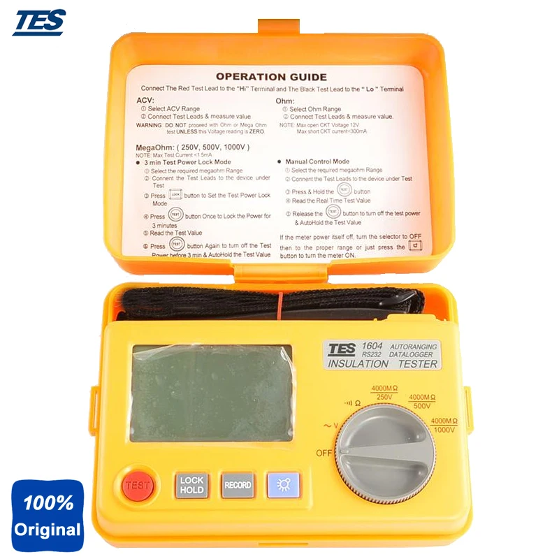 

TES-1604 Tests Insulation At rated Voltage Into A 1mA Load ,AutoRanging Insulation Tester