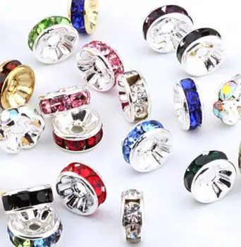 

6mm 8mm 10mm 12mm X44ERER Mixed Crystal Rhinestone Metal Rondelle Spacer silver Plated DIY Beads Necklace Bracelet Wholesale
