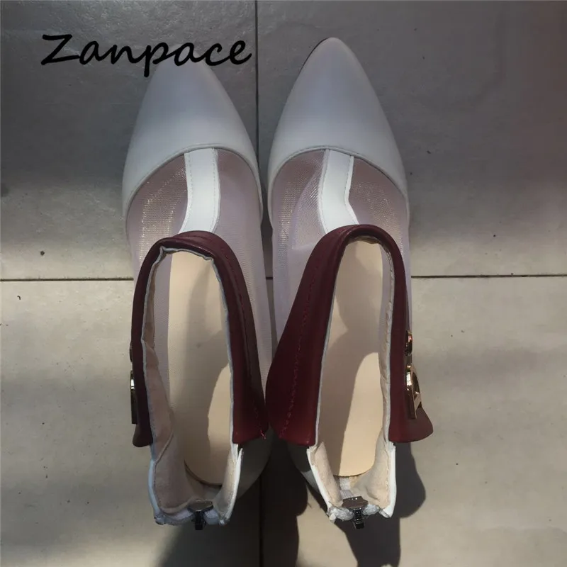 Zanpace/женские босоножки; пикантная женская обувь на высоком каблуке; сезон весна-лето; женские босоножки из сетчатого материала; обувь на блочном каблуке для офиса; ботинки на молнии