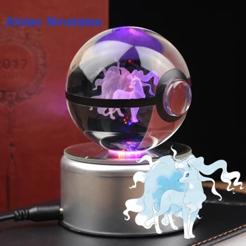 

Free Shipping Cool Anime Action Figurines Miniature 3D Alolan Ninetales Crystal Glass ball Desktop Decoration