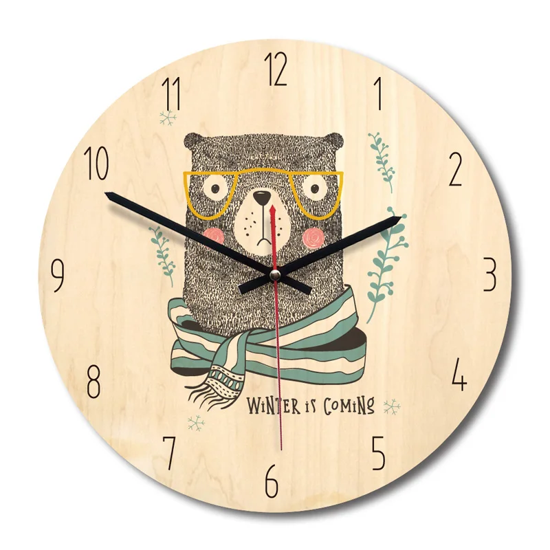 New cartoon red panda creative wooden wall clock modern simple living room art freeshipping | Дом и сад